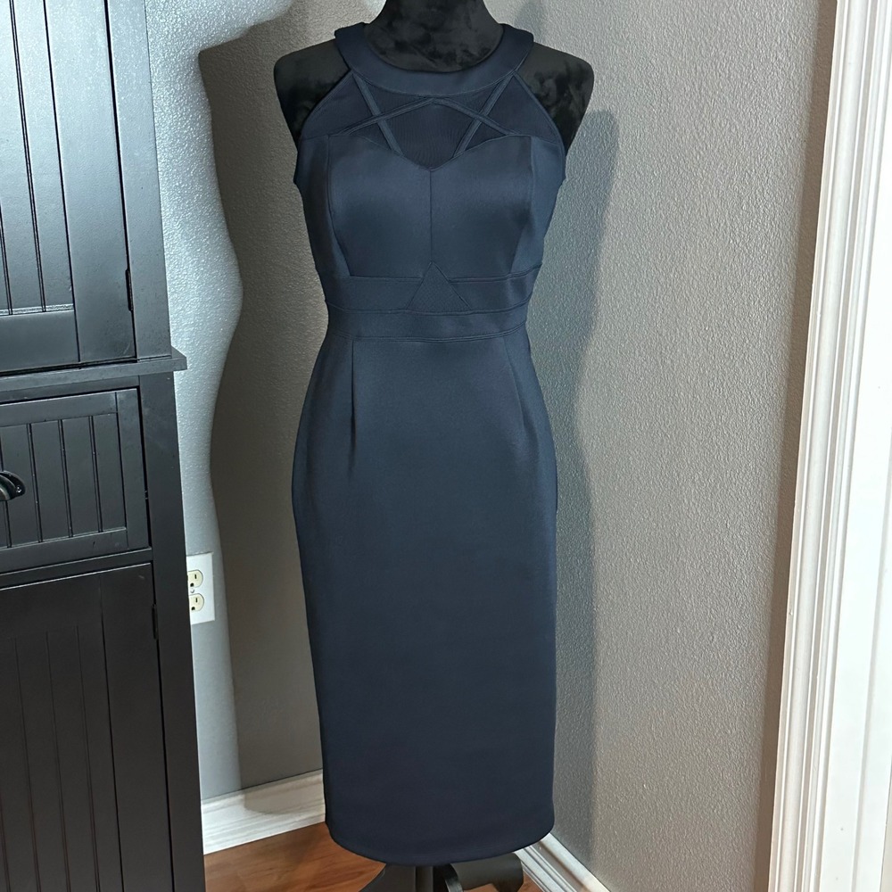 Sleeveless Navy Midi Sheath Dress